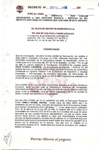 POR EL CUAL SE DESTITUYE POR SANCION DISCIPLINARIA A UNA DIRECTIVO ...